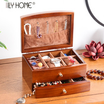 Jewelry stud ring necklace storage box small simple watch jewelry hand jewelry box solid wood wedding birthday gift