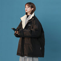 Winter cotton-padded clothes female loose design sense niche letter lamb wool cotton-padded jacket Korean version plus velvet thick cotton dress tide