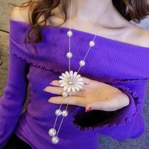Flower sweater chain long Joker autumn and winter Korean personality simple sweater pearl pendant necklace decorative accessories