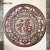 Dongyang wood carving pendant Round blessing carving Camphor wood hollow carving Chinese wall-mounted entrance decoration hanging painting