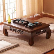Floating window sill small coffee table small size creative solid wood small apartment Net red light luxury old-fashioned Kang table Elm ancient style table