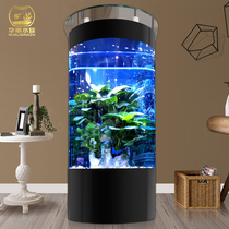 Goldfish tank living room small semi-circular glass aquarium cylindrical vertical household floor-to-ceiling large ecological water-free water