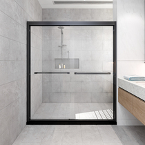 Two linkage stainless steel shower room partition door tempered tempered glass screen sliding door stainless steel simple shower room