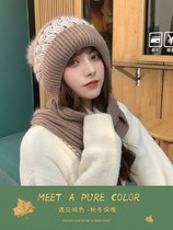 Wool hat female autumn and winter Joker knit hat Korean version plus velvet cute cold-proof ear protection and hat scarf integrated cotton hat