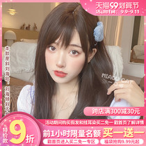 A mouthful of Meow wig hair female hair jk Daily black long straight Natural realistic oblique bangs Net red Lolita full head cover