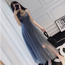  Early autumn dress 2021 new spring thin French long fairy temperament retro mesh suspender bottoming skirt