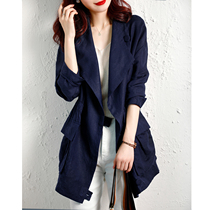 Japanese brand linen hanging small windbreaker womens 2021 new medium-long waist thin spring and autumn jacket