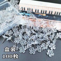 Hipster I-shaped nails 100 transparent flowers plum pin creative wall photo wall decoration cork board Press nail art I-shaped nail nails felt panel wall nail home office stationery