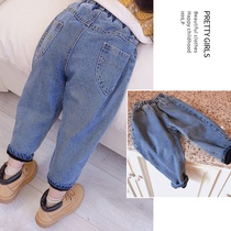 Children's winter clothes plus velvet jeans girls super soft padded radish pants Korean version of loose casual warm pants Joker tide