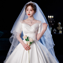The veil bridal main wedding dress curled pearl puffy headdress Super fairy mortal hijab super long tail star same model