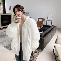 Loose fox fur coat womens long stitching mink hooded young winter 2021