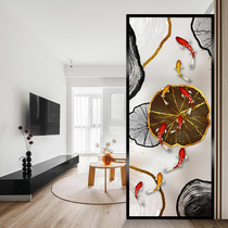 Tempered art glass screen living room kitchen and bathroom partition new Chinese nine fish map entrance decoration frosted custom