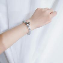 Cats eye stone crystal single layer beaded bracelet retro silver ball bracelet Linglong ball hand made transparent temperament stone bracelet