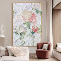 Hand-painted oil painting peony flower restaurant light luxury decorative painting porch Vertical mural living room sofa background wall hanging painting