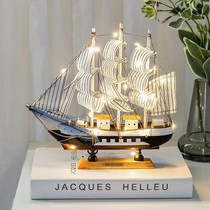 Sailboat model ornaments with lights smooth sailing wooden boat craft male graduate day gift female living room decorations