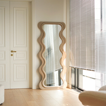 Nordic wave all-body mirror home bedroom dressing mirror against wall retro-landing mirror in red test mirror