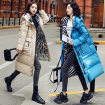 Down jacket womens long over-the-knee 2021 new Korean version loose fashion glossy middle school student age reduction large size jacket