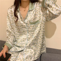 Silky ice silk mint green BAO WEN pajamas female Spring and Autumn New ins girl long sleeve lazy home suit suit