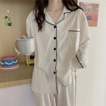 Korean pajamas womens spring and autumn thin long-sleeved cardigan simple and sweet autumn and winter can be worn outside student home service suit