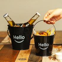 Creative stainless steel bar restaurant tableware ice bucket seafood bucket seafood bucket fries barrel snack barrel Fried Chicken bucket Korean Black