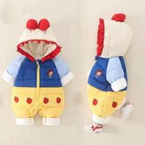 Baby Girl in Winter cute Snow White plus velvet padded cotton clothes infant 100 days full moon long sleeve cotton suit