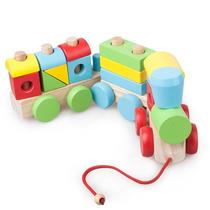 Children wood removable combined building block car multifunction tug three-section small train 2-3-4 years of swing to stall the source