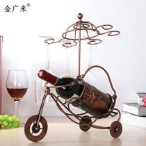 Manufacturer wholesale horse flower chariot red wine rack creative high footed glass upside down red wine shelf European style iron art red wine rack