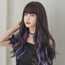 Wig women's long hair net red ear dyeing long curly hair air bangs fluffy natural lifelike full headgear wholesale factory