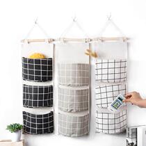 Modern brief about three pockets cotton linen containing hanging bag thickened multilayer hanging pocket grid door rear debris storage bag cashier bag