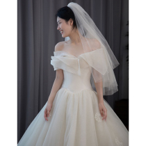 One-word shoulder light wedding dress 2021 new summer bride simple temperament princess style super fairy little pregnant woman trailing tail