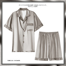 Hong Kong silk pajamas mens summer ice silk thin short-sleeved shorts Mens loose large size home wear suit