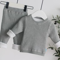 Plus velvet padded baby warm set winter clothes for men and women babies newborn children autumn and winter base sweater warm clothes
