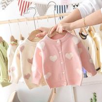 Girl spring coat 2021 New Girl sweater cardigan little girl childrens coat spring and autumn knitted cardigan