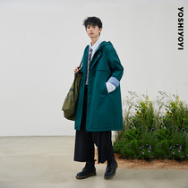 YOSHIYOYI spring new Japanese loose green windbreaker mens autumn lesbian section in the long A word trend jacket