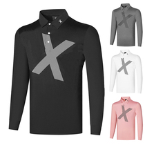 Golf clothing mens long sleeve T-shirt sports quick-drying breathable loose polo shirt T-shirt lapel ball dress print