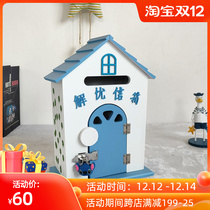 Garden House Shape Creative Blue Decoration Jieyou Mailbox Wooden Communication Heart Language School Hanging Wall Cute Mailbox