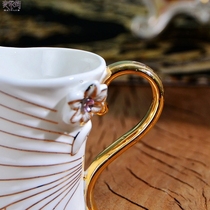 European-style white gold ceramic coffee utensils milk cans small golden flowers dining milk cups dining cups blemishes