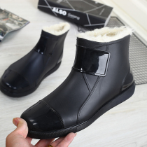 Rain boots men's large size plus velvet warm anti-skid shoes kitchen waterproof shoes water shoes winter flat bottom short tube rain boots men's shoes