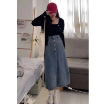 Korean hot girl fat mm sashimi open-shirt two-piece set + big code denim half body dress 100 hitch-covered suit woman