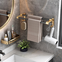 Space aluminum light luxury wind non-punching bathroom shelf wall hanging towel rack towel rack towel bar toilet towel bar toilet towel hanging rod
