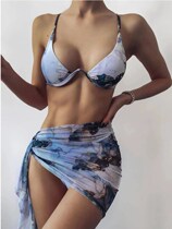 Split printed three-piece swimsuit one-piece bikini