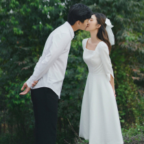 French light wedding dress small satin simple usually wear engagement white dress license registration small dress
