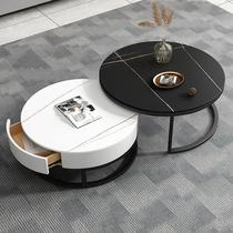 Rock plate marble round tea table combination minimalist modern small family Nordic net red small tea table table Living room Home