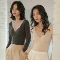 Urban sexy beauty de Velvet traceless warm suit underwear top thin hair tropical chest pad winter low collar play