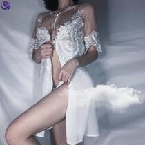 Large size chiffon home cant wear out dressing nightgown loose sexy mesh nightgown nightgown super comfortable lace