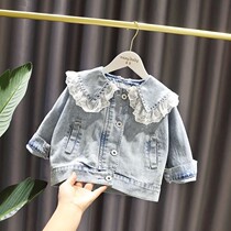 Girls denim coat spring and autumn 2021 new children Korean autumn women baby loose foreign style lace top