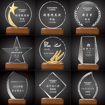 Crystal trophy custom-made solid wood base creative honor medal production excellent staff award sales champion