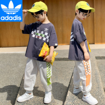 Three Leaf Grass Boy Summer Short Sleeve Suit CUHK Boy Sports Clothing Handsome 2022 New Child Pure Cotton T-Shirt
