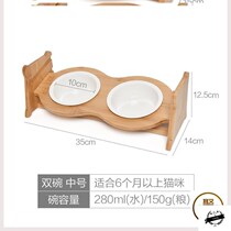 Cat Bowl double bowl cat food basin bamboo rack ceramic cat rice bowl drinking stainless steel cat food bowl Cat Basin cat supplies double
