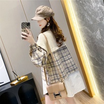 Spring and Autumn New Korean version of loose shirt stitching sweater womens pullover Net red design sense niche round neck top